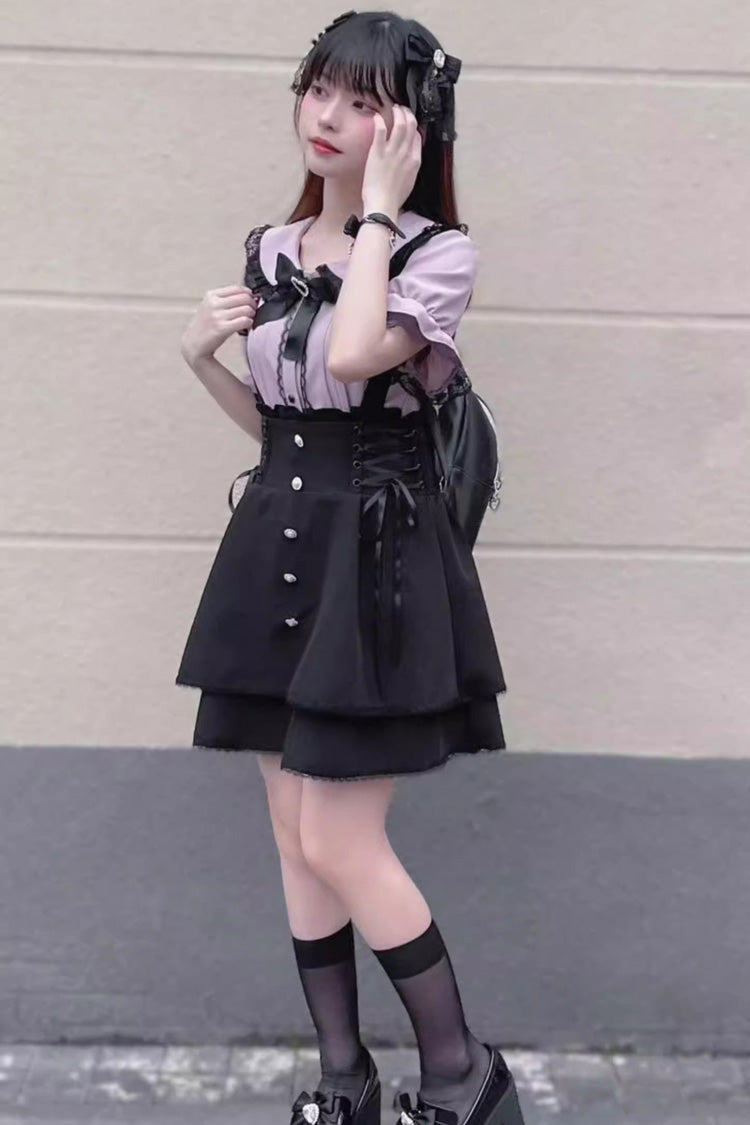 Jirai Kei High Waisted Bowknot Lace Lace-Up Sweet Lolita Skirt 2 Colors