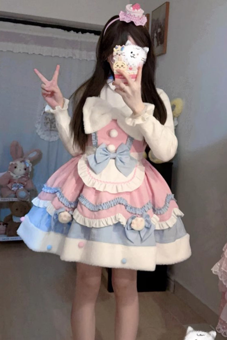 [Cream Snow Cat] Winter Ruffle Bowknot Sweet Lolita Jsk Dress 3 Colors