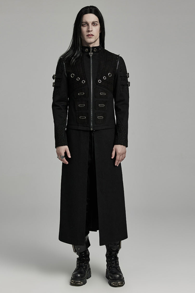 Black Stand Collar Detachable Versatile Men's Punk Coat