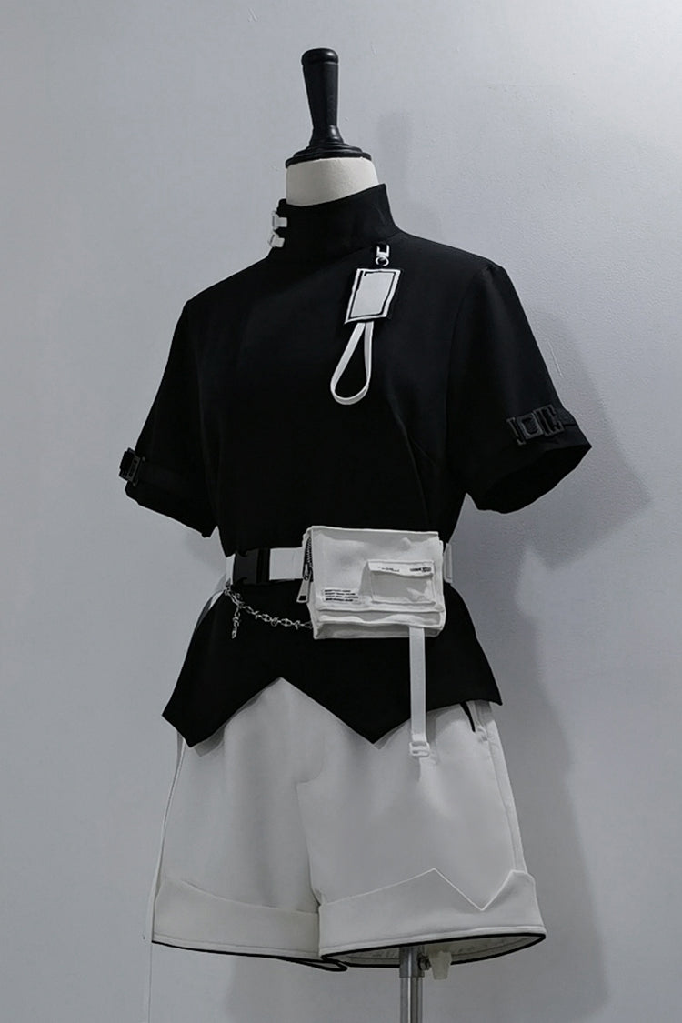 Black Functional Style Stand Collar Short Sleeves Ouji Fashion Prince Handsome Lolita Blouse