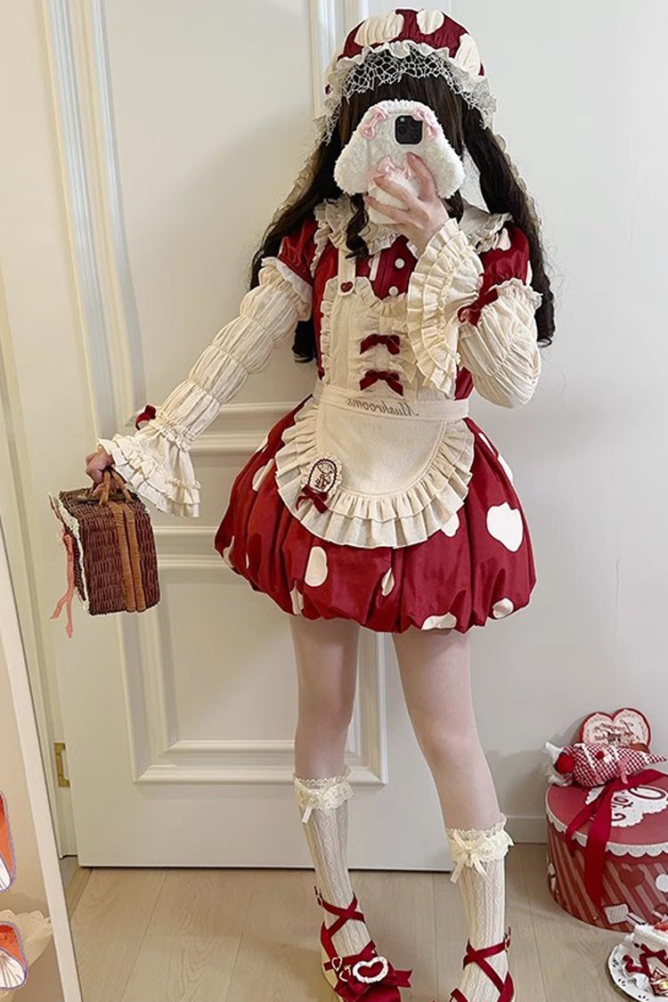 Red Mushrooms Print Short Sleeves Bowknot Sweet Lolita Jsk Dress