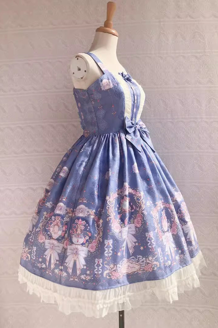 Süßes Lolita-JSK-Kleid mit kleiner, zarter Rüschenschleife und Druck in 4 Farben