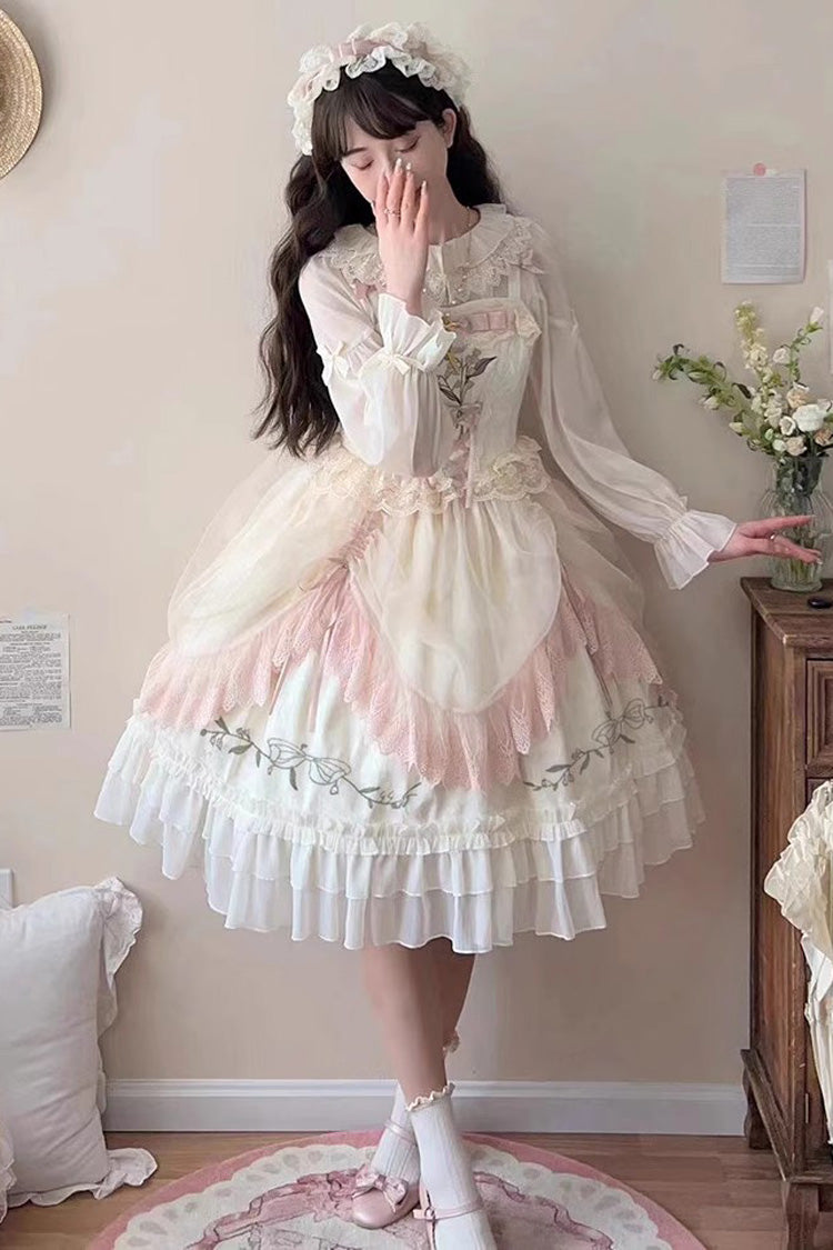 Summer Lily of The Valley Multi-layer Print Ruffle Embroidery Sweet Lolita Jsk Dress 2 Colors