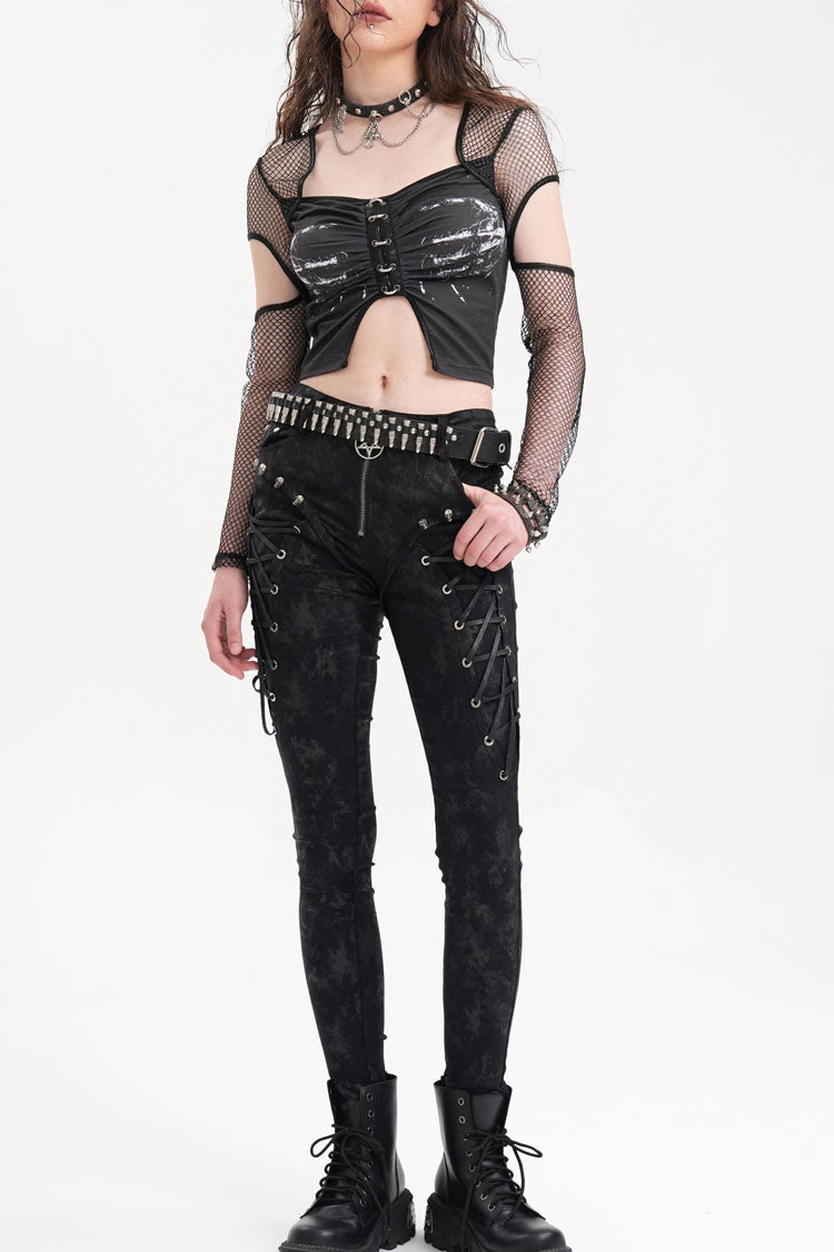 Black Skull Rivets Lace-Up Women's Punk Pants