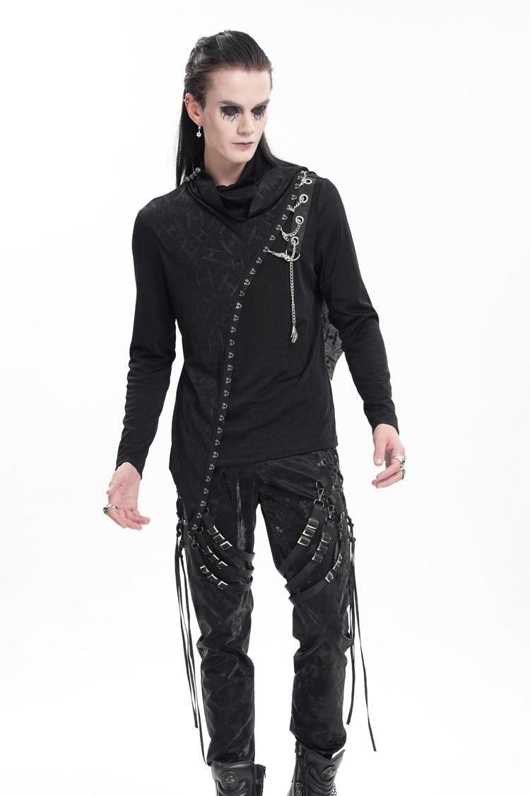 Black Chain Long Sleeves Print Stitching Asymmetric Men's Gothic Sweatershirt