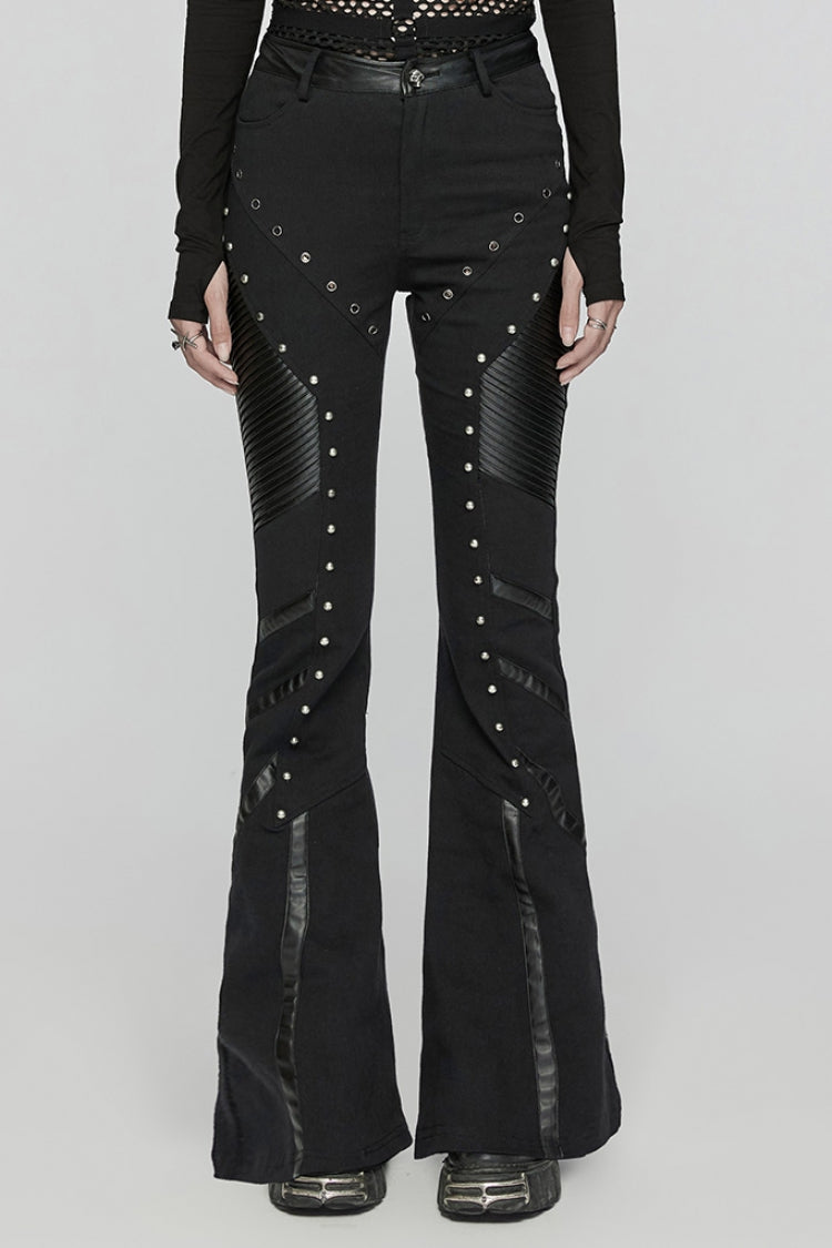 Black Mesh Rivet Women's Punk Flared Pants