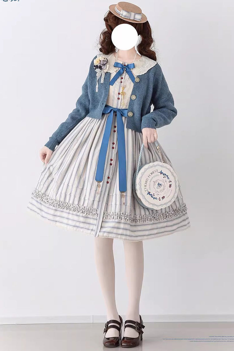 Forest Atlas Striped Print Long Sleeves Bowknot Sweet Lolita Dress 3 Colors