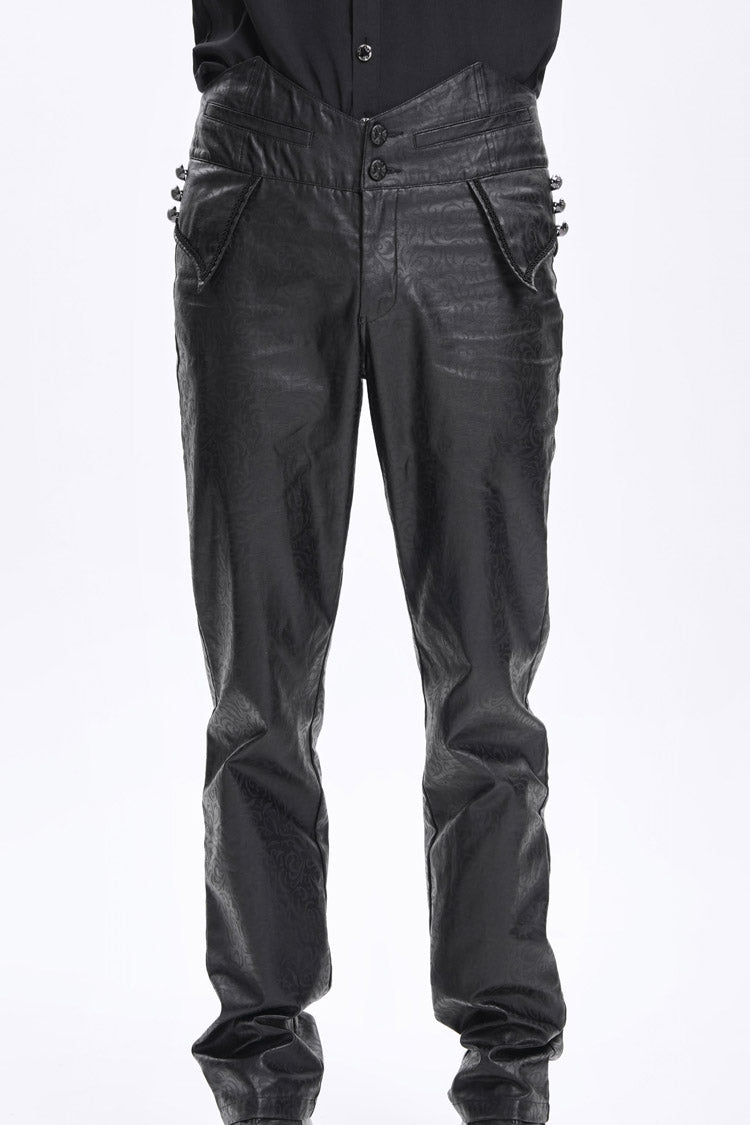 Black High Waisted Faux Leather  Men's Gothic Pants