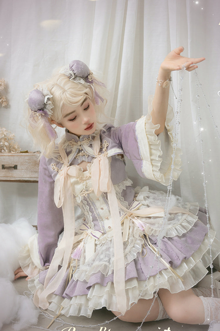 Purple White Pear Dream Multi-layer Ruffle Lace Sweet Chinese Style Princess Lolita Jsk Dress