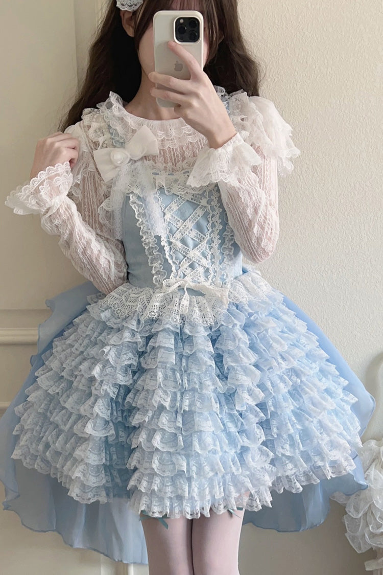 Multi-layer Lace Ruffle Bowknot Sweet Lolita Jsk Tiered Dress 2 Colors