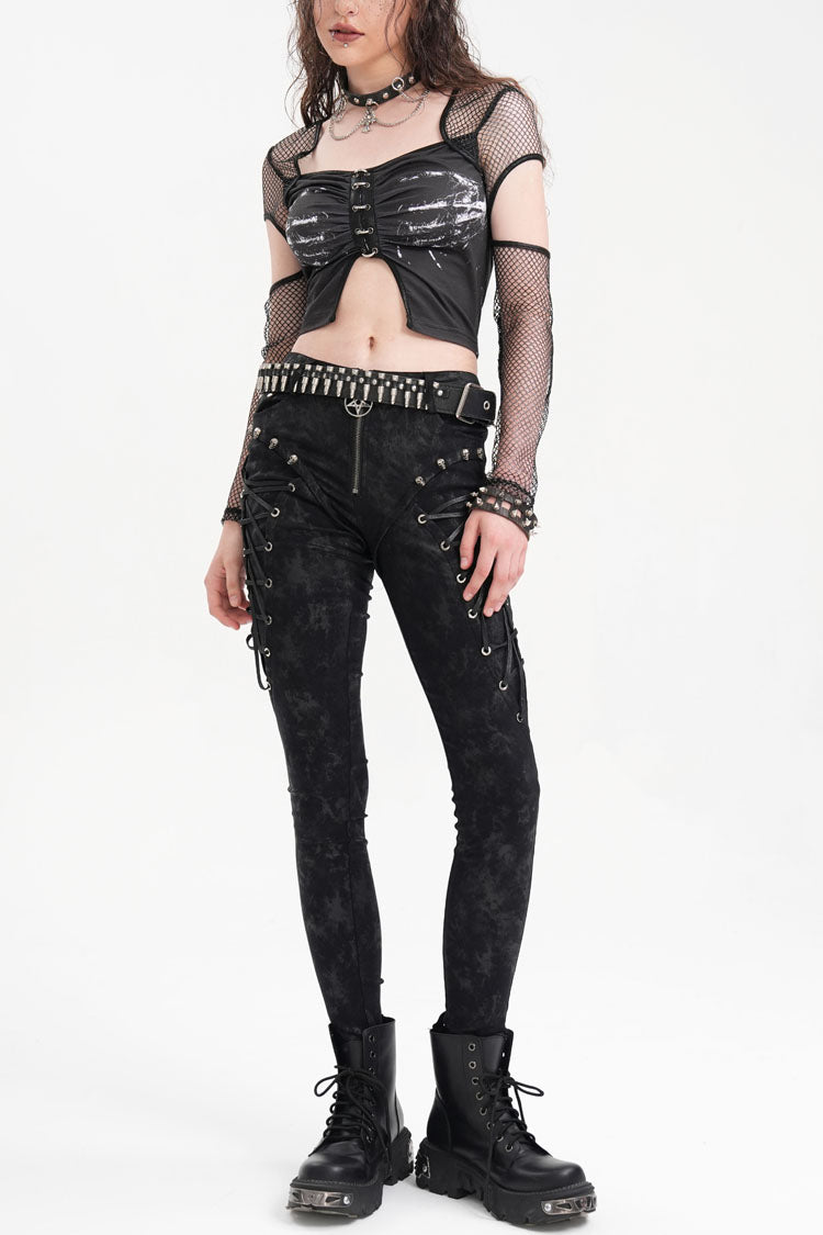 Black Skull Rivets Lace-Up Women's Punk Pants