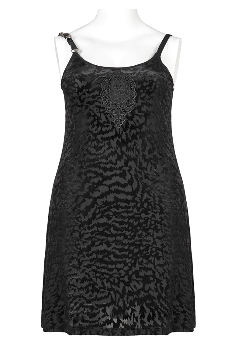 Black Bat Print Embroidery Decoration Adjustable Shoulder Straps Sling Women's Plus Size Gothic Dress