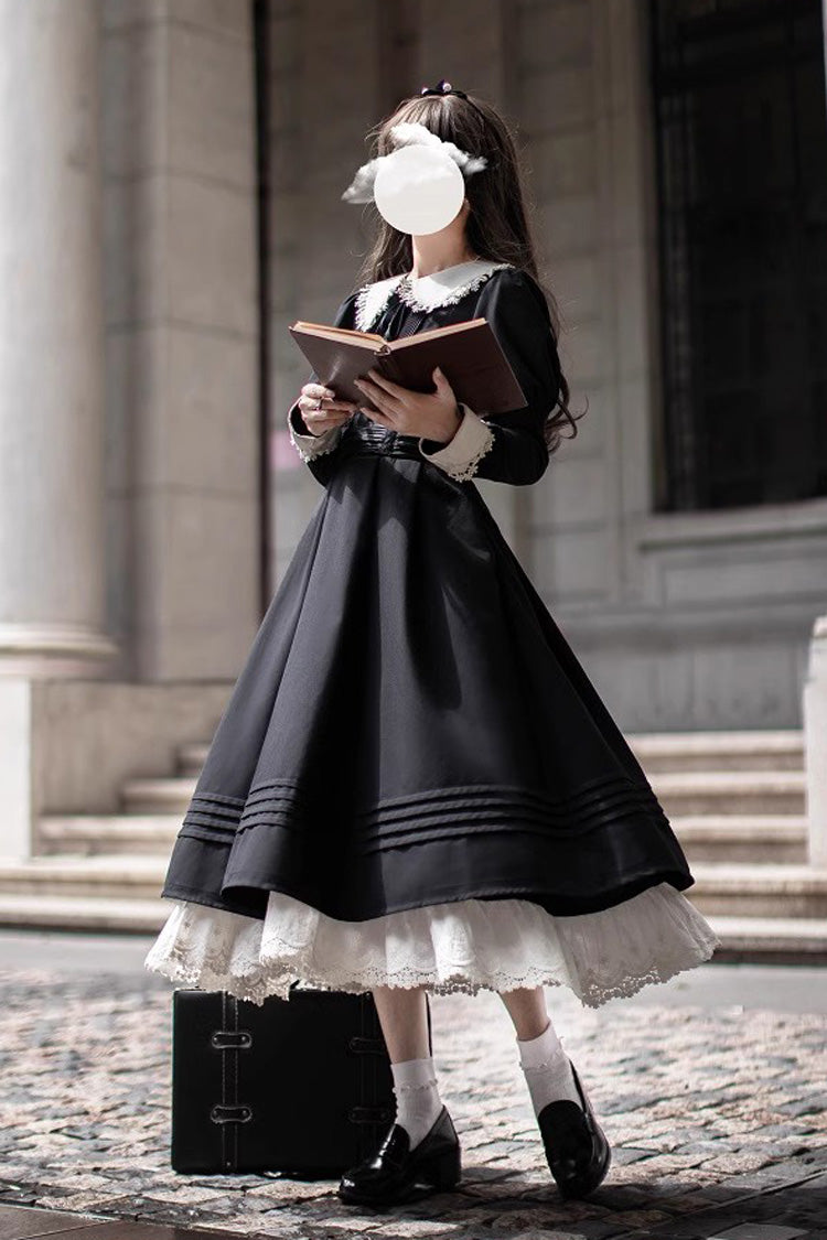 Black [Angelina] Doll Collar Long Sleeves Ruffle Bowknot Classic Vintage Elegant Lolita Dress