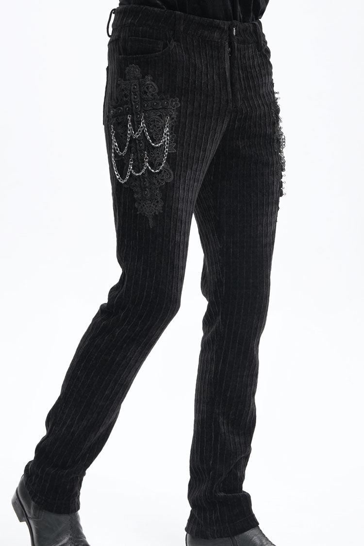 Black Chain Crochet Print Men's Gothic Pants