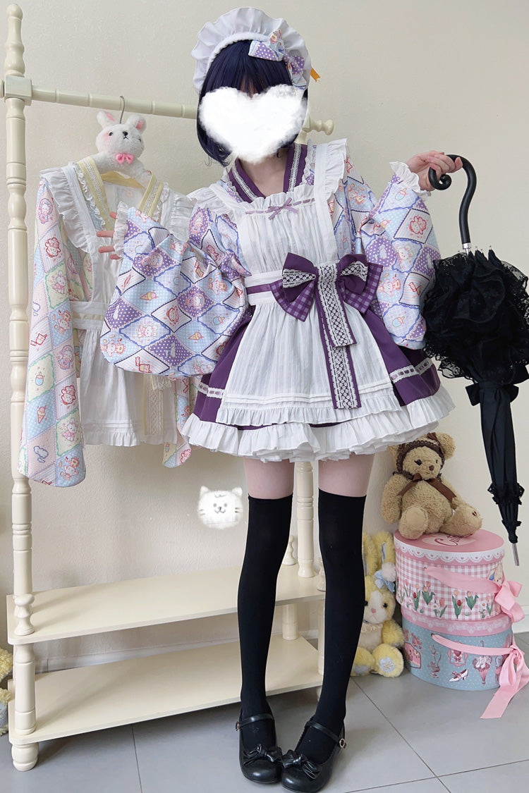 [Showa Sweet Pet] Süßes japanisches Lolita-Dienstmädchenkleid mit Rüschen und Schleife, 6 Farben