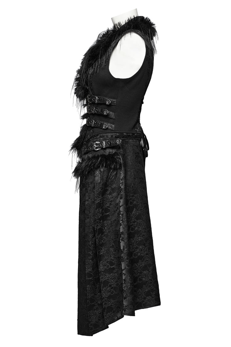 Schwarze ärmellose Jacquard-Weste mit V-Kragen und abnehmbarer Schnürung für Damen im Gothic-Stil