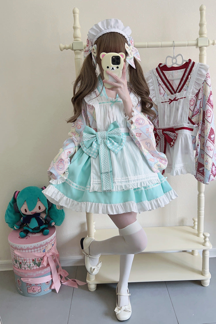 [Showa Sweet Pet] Ruffle Bowknot Sweet Japanese Maid Lolita Dress 6 Colors