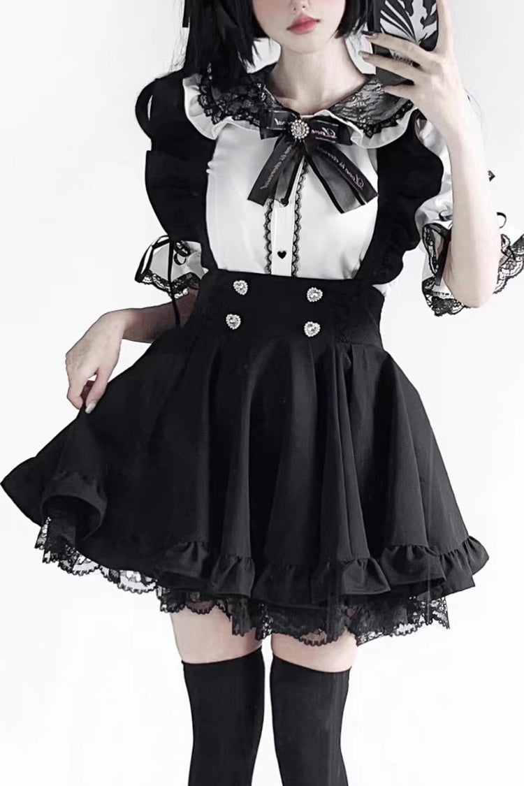 Black Solid Color Ruffle Lace Jirai Kei Japanese Strap Dress