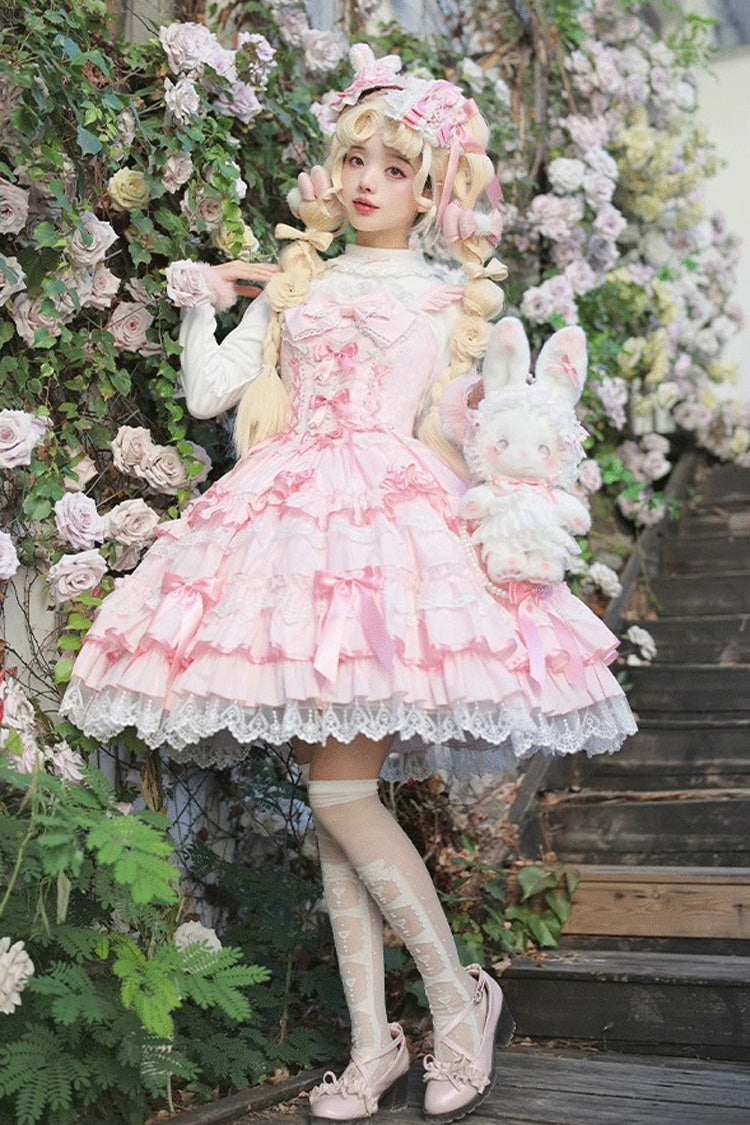 Sweet Multi-Layered Ruffle Bowknot Lace Princess Ballet Lolita Jsk Dress 4 Colors