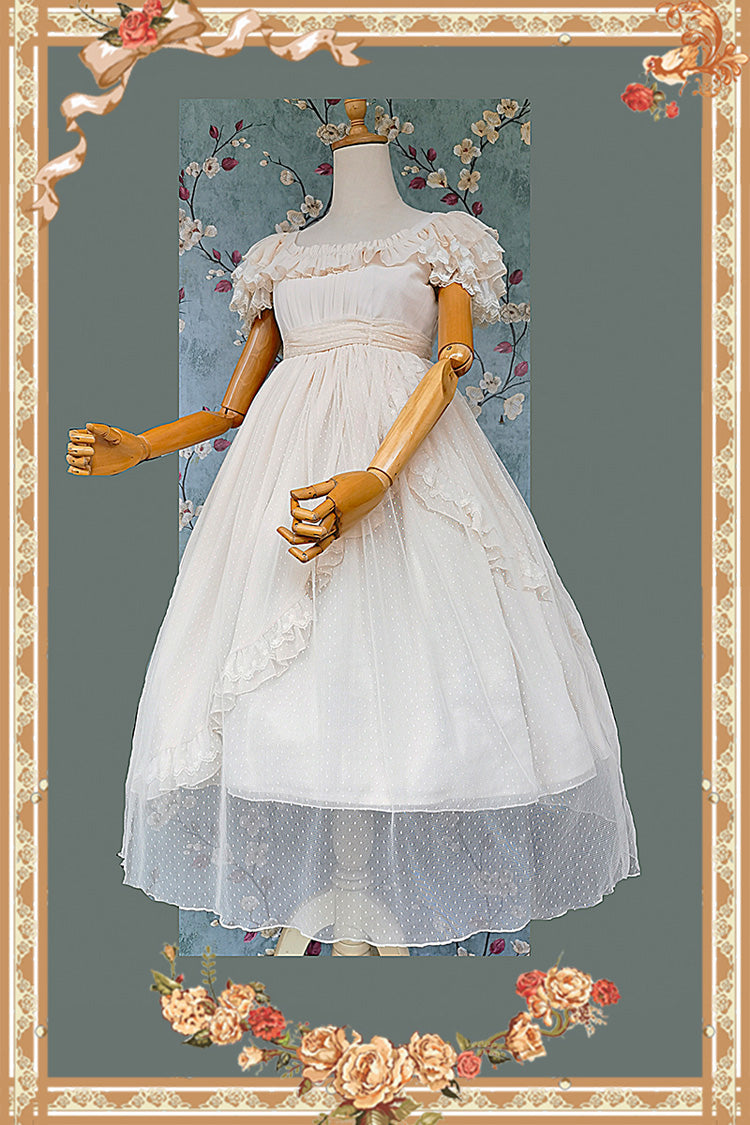 Apricot [Moon goddess *Mediana*] Polka Dot Print Ruffle Bowknot Asymmetric Sweet Elegant Lolita Dress