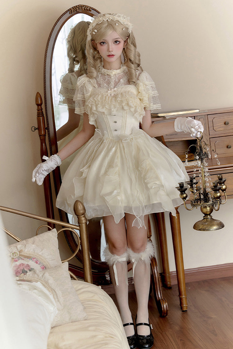 Ivory Floating Light Song Ruffle Bowknot Lace Sweet Princess Fishbone Lolita Jsk Dress