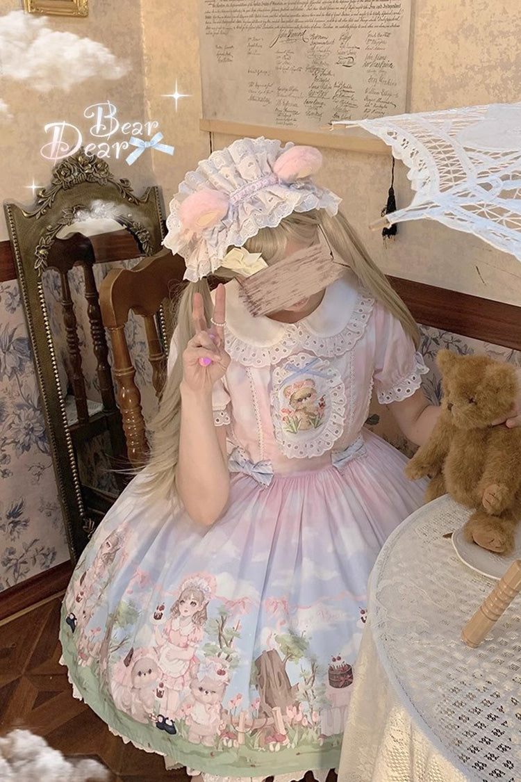 Multi-Color Neverland Manor Spring Bear Print Ruffle Bowknot Sweet Lolita Dress