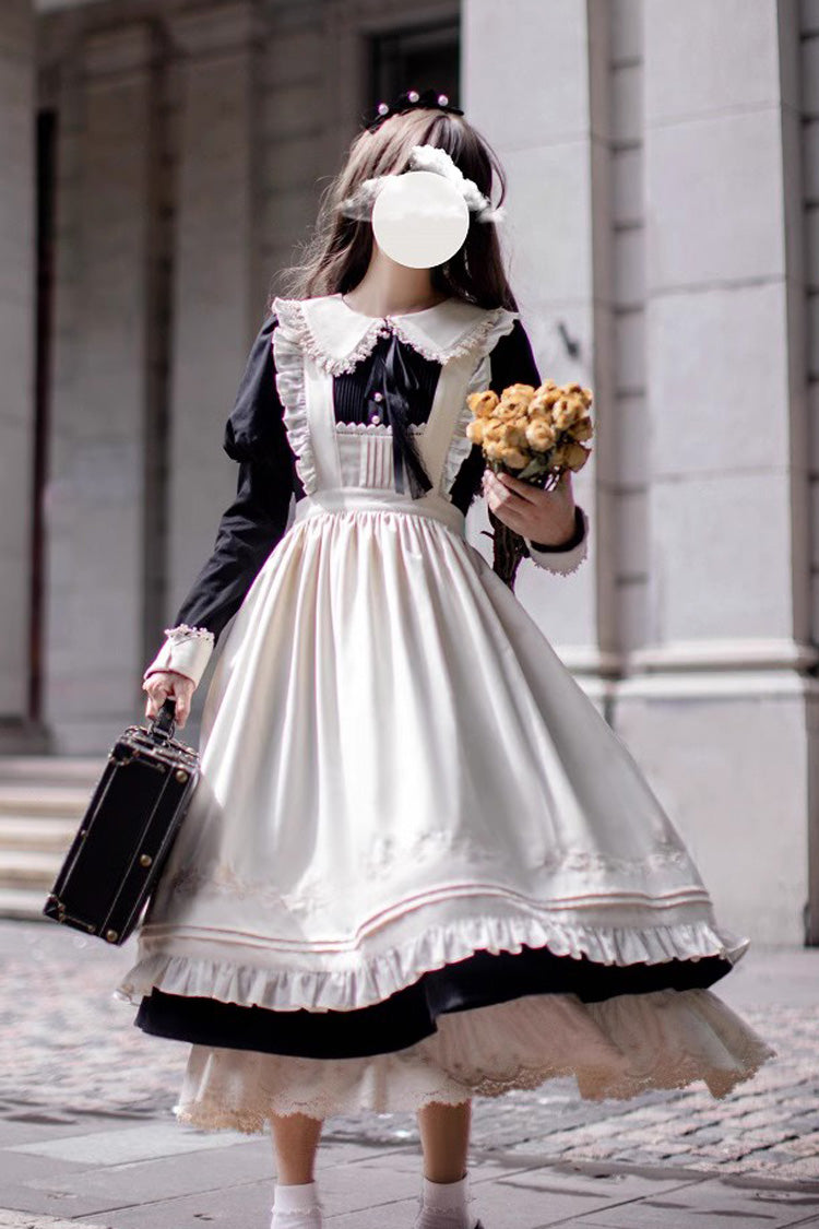 Schwarzes [Angelina] Puppenkragen Lange Ärmel Rüschen Schleife Klassisches Vintage Elegantes Lolita Kleid