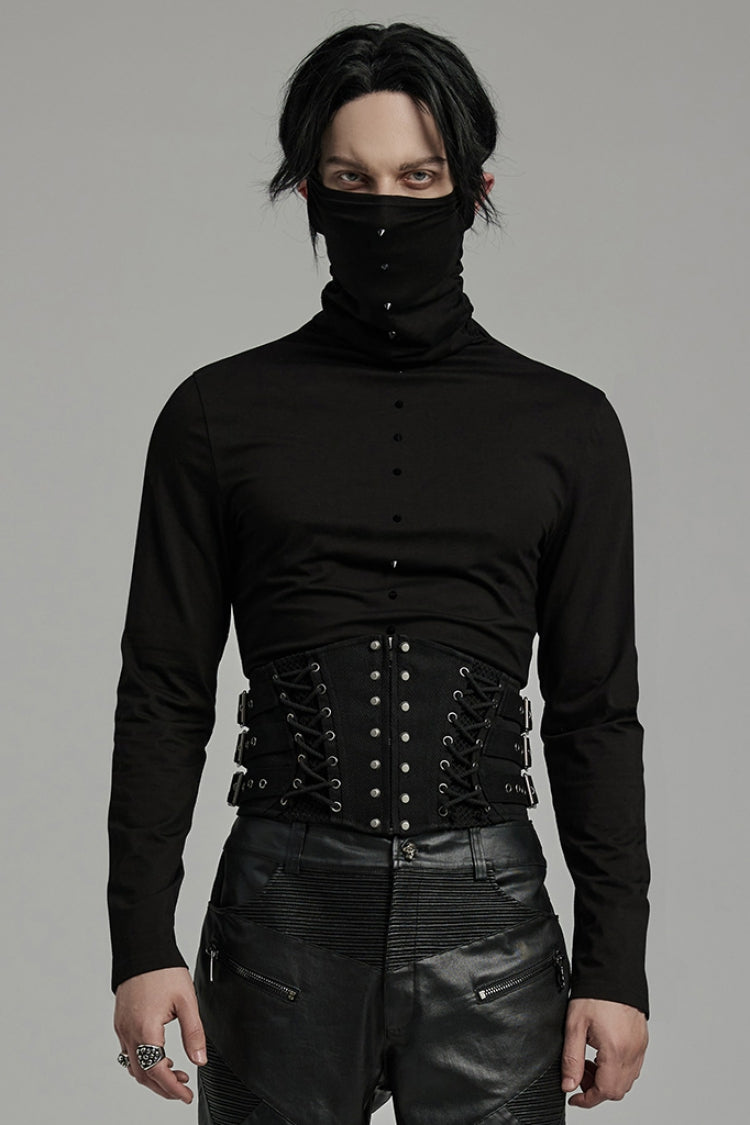 Black Lace-Up Rivet Buckle Men's Punk Harness