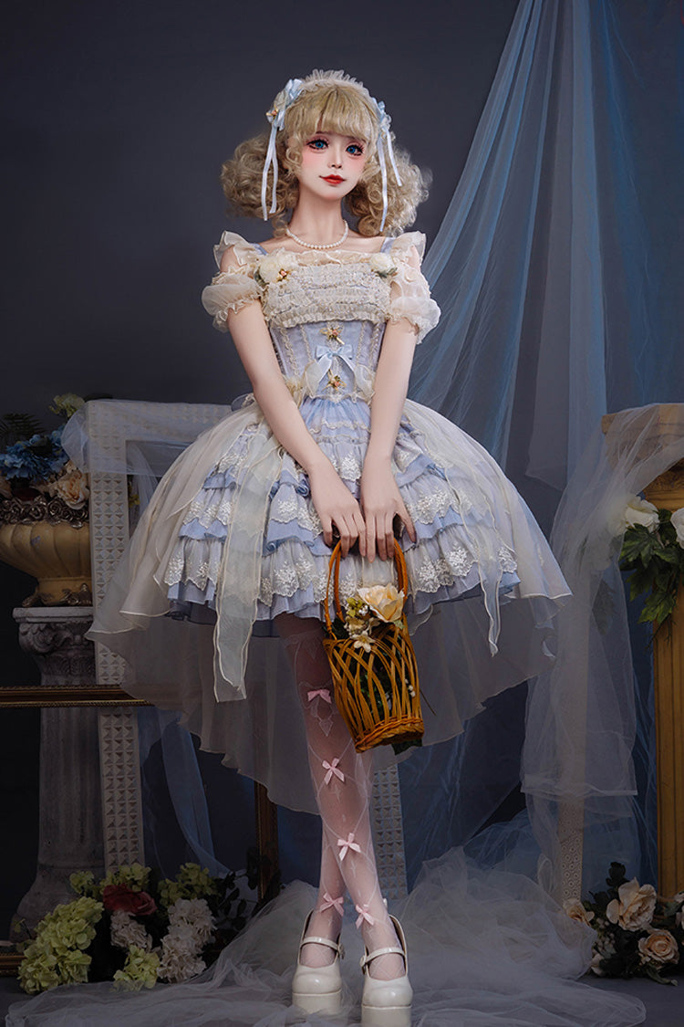 [Tears of Rose] Sleeveless Multi-Layered Ruffle Cardigan Bowknot Lace Sweet Ballet Lolita Jsk Dress 2 Colors