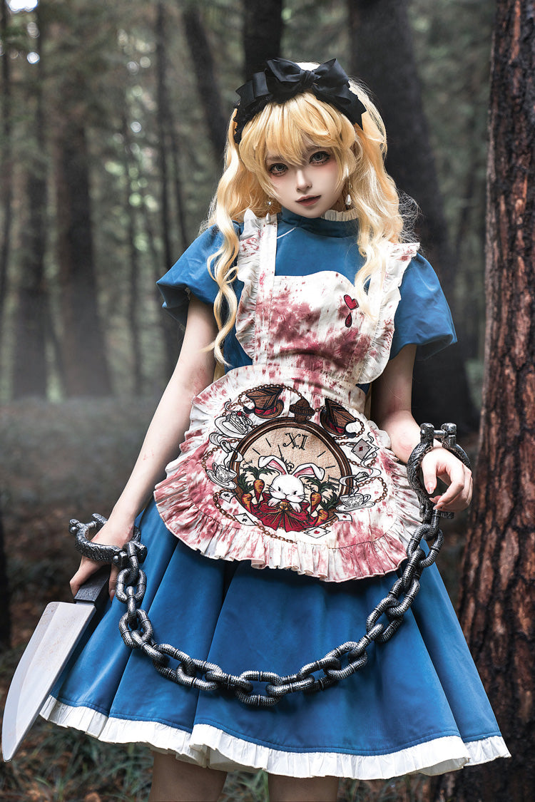 Blue [Dark Fairy Tale Alice] Long Sleeves Ruffle Gothic Lolita Dress