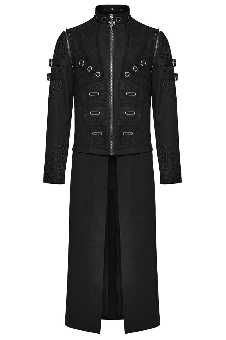 Black Stand Collar Detachable Versatile Men's Punk Coat