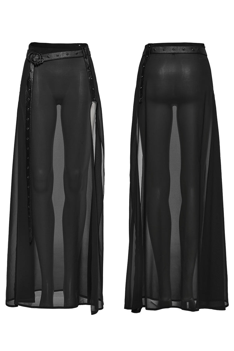 Black Rivet Split Women's Gothic Skirt with Belt