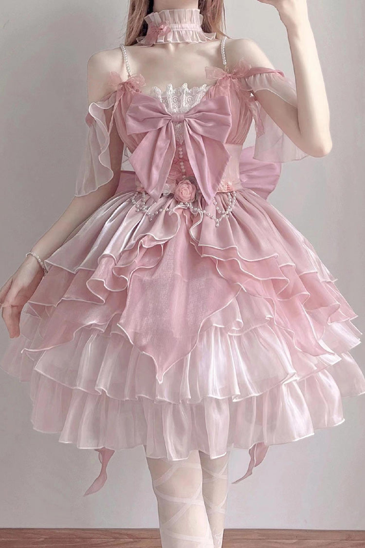 Pink Multi-layer Ruffle Hanayome Bowknot Sweet Elegant Princess Gorgeous Lolita Jsk Dress