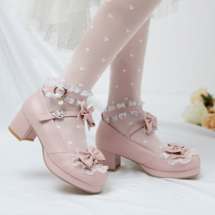 Bowknot White Frills Sweet Lolita High Heel Shoes