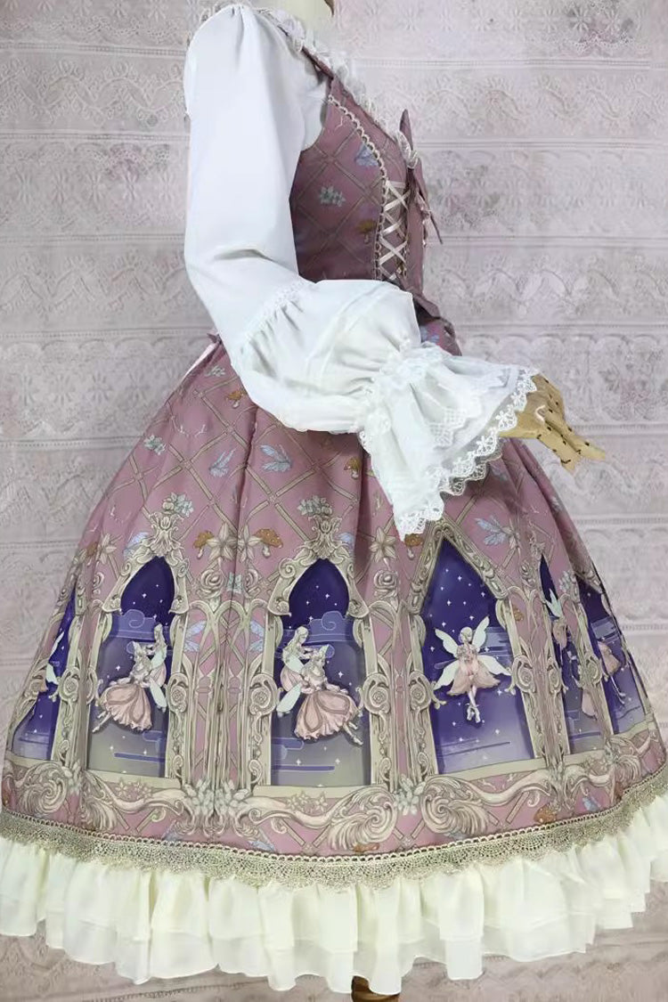 Süßes Lolita-JSK-Kleid mit Rüschen und Schleife im Dream Elf-Print in 6 Farben