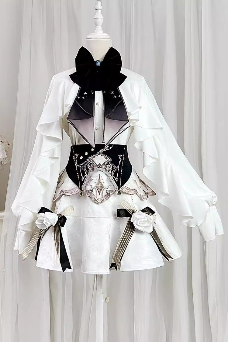 White [Star Gate] Palace Style Ruffle Bowknot Gothic Lolita Fishtail Skirt 2 Versions