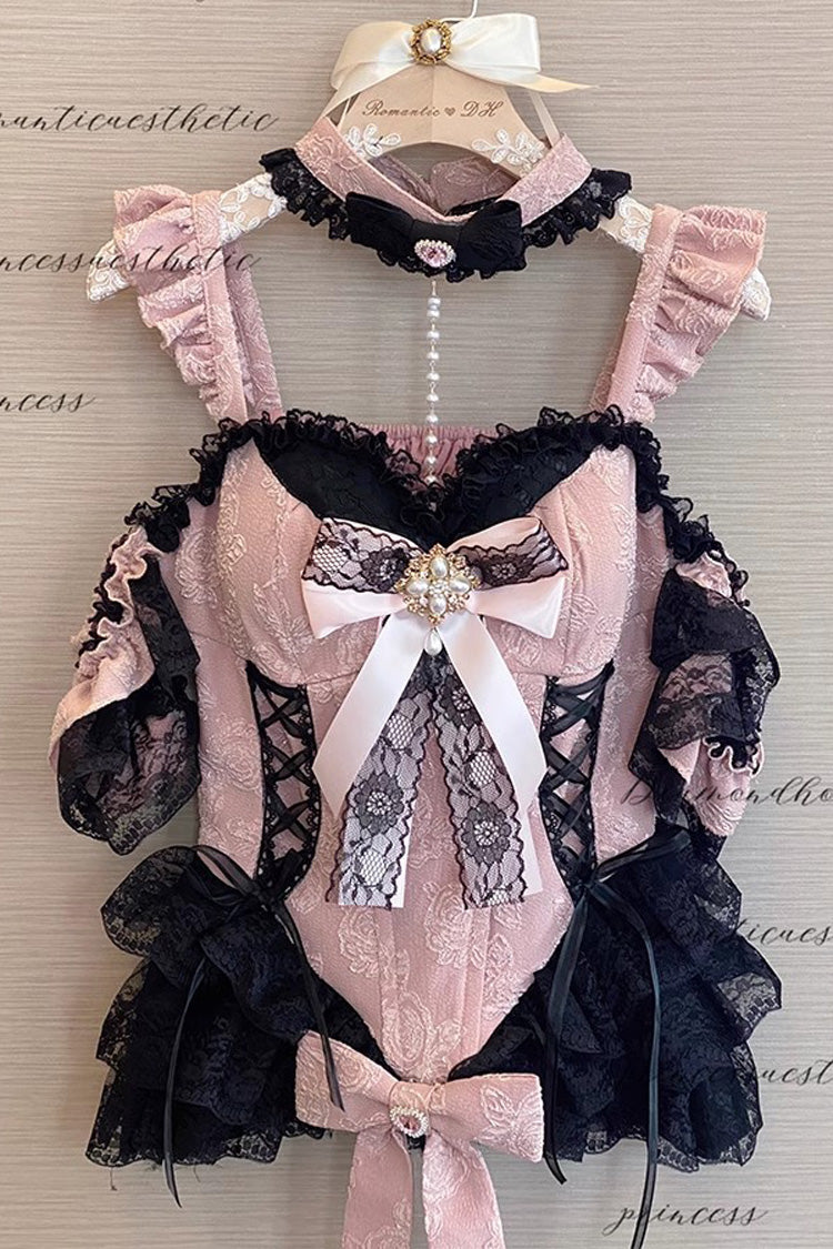 Black/Pink [Blackberry Lover] Multi-Layered Lace Sweet Princess Lolita Skirt Set