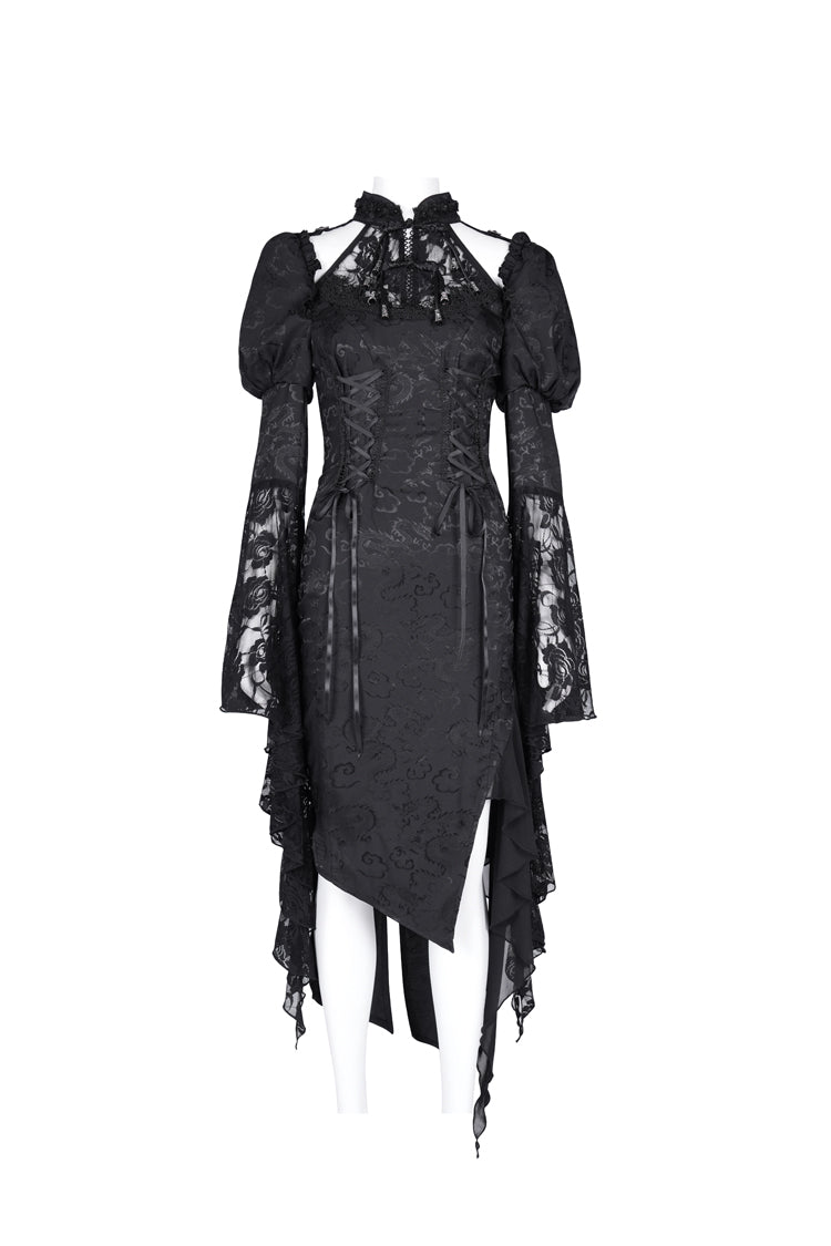 Black Hime Sleeves Hollow Lace Irregular Women's Gothic Dress