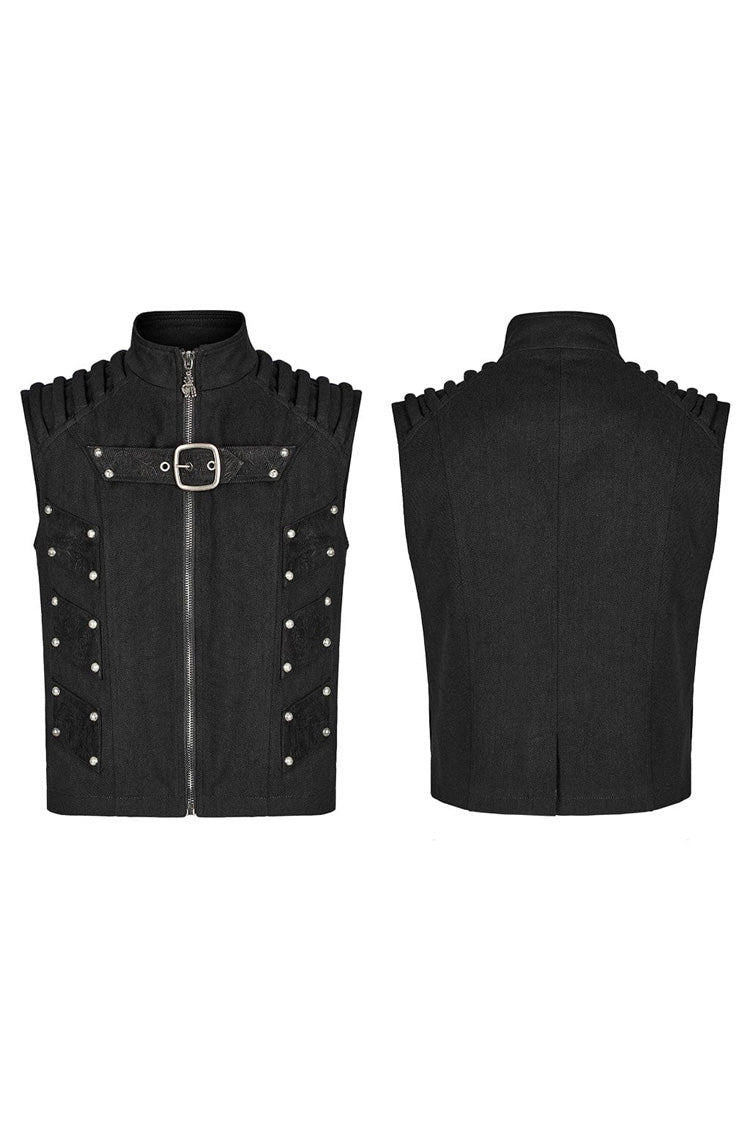 Black Stand Collar Sleeveless Stitching Buckle Decoration Mens Steampunk Vest