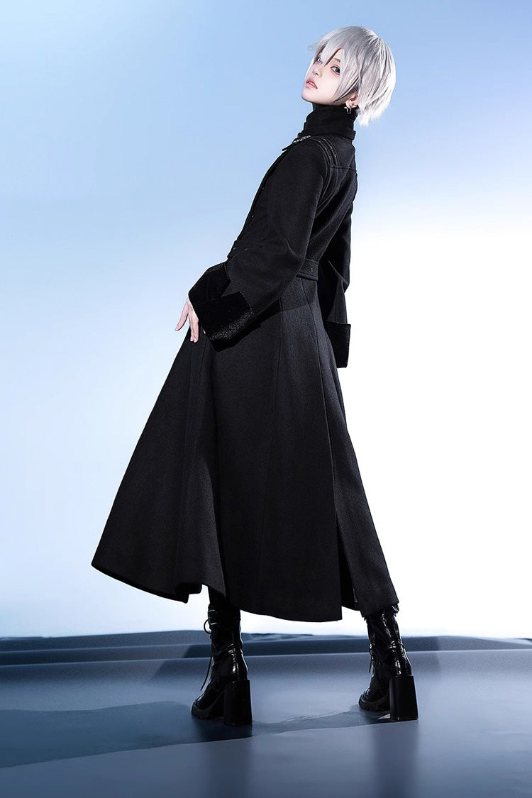 Black Stand Collar Long Sleeves Buckle Ouji Gothic Prince Handsome Lolita Coat