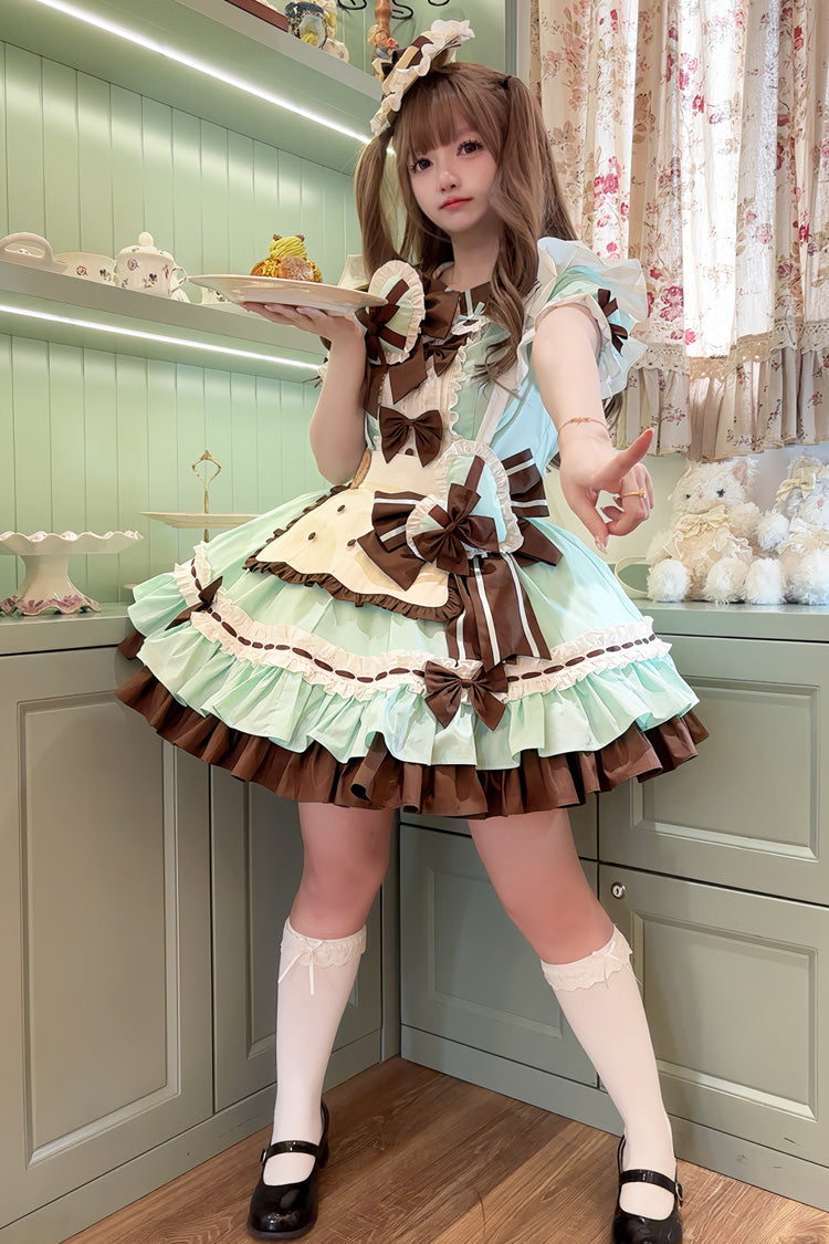 Cookies Short Sleeves Maid Ruffle Bowknot Sweet Lolita Tiered Dress 2 Colors