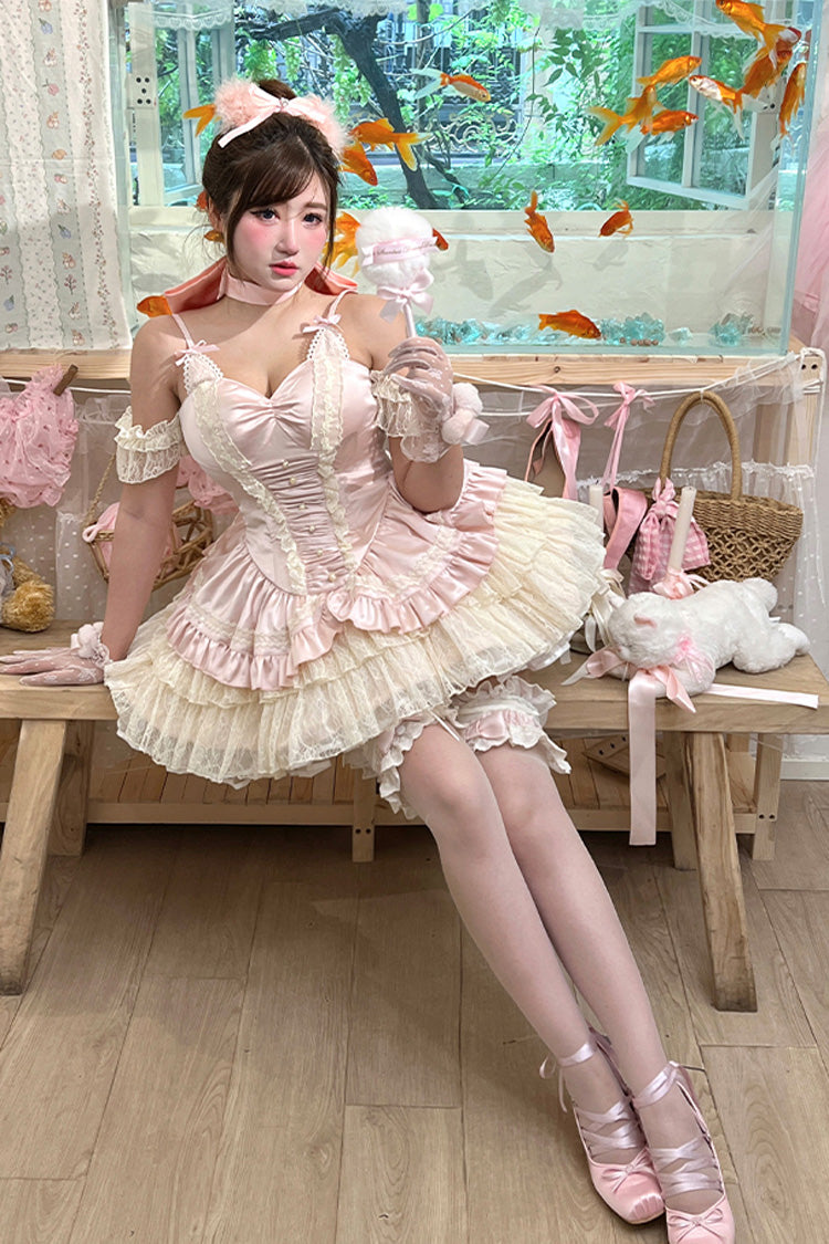 Pink [Ballet Cat] Multi-Layered Ruffle Lace Sweet Princess Lolita Dress