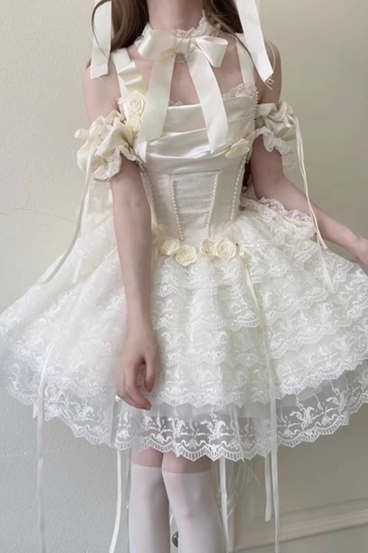 Ivory Angel Lolita-Kleid mit herzförmigem Ausschnitt und mehrlagiger Spitze im Prinzessinnen-Stil