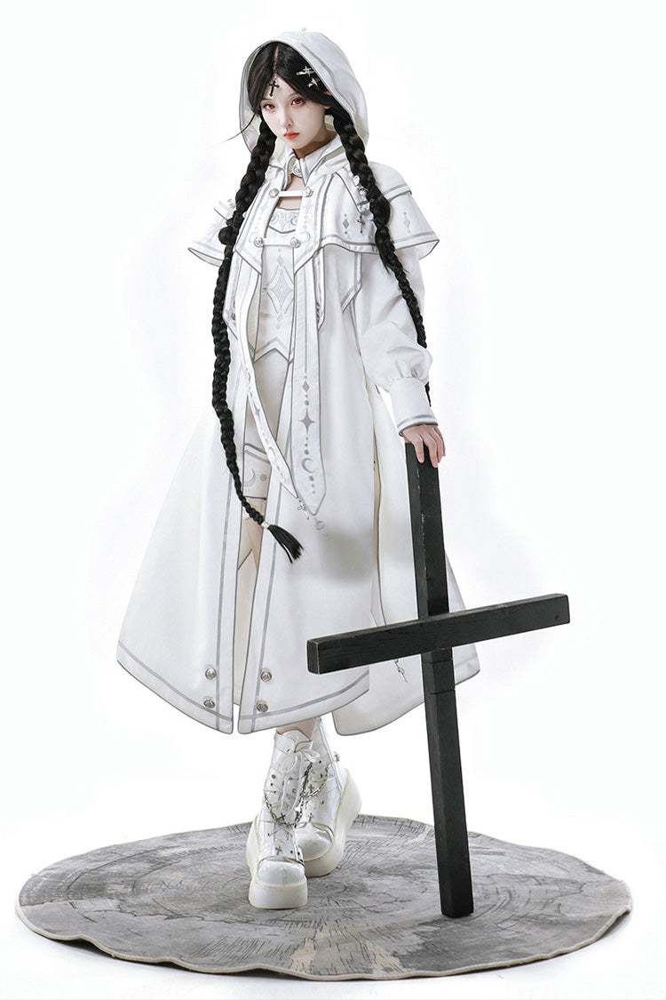 White Bionic Dimension Futuristic Mechanical Style Print Ouji Fashion Lolita Set (Including Top, Cape & Shorts)