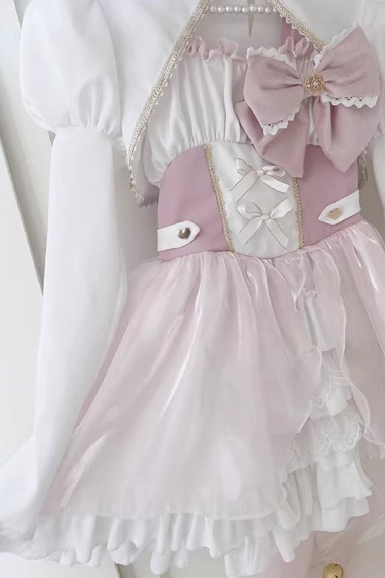 Rosa/Weiß [Magical Girl] Rüschen Cardigan Bowknot Süßes Prinzessin Lolita Jsk Kleid