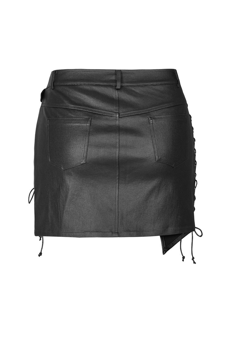 Black Side Metal Clasp Lace-Up Irregular Hem Plus Size Skinny Leather Women's Punk Skirt