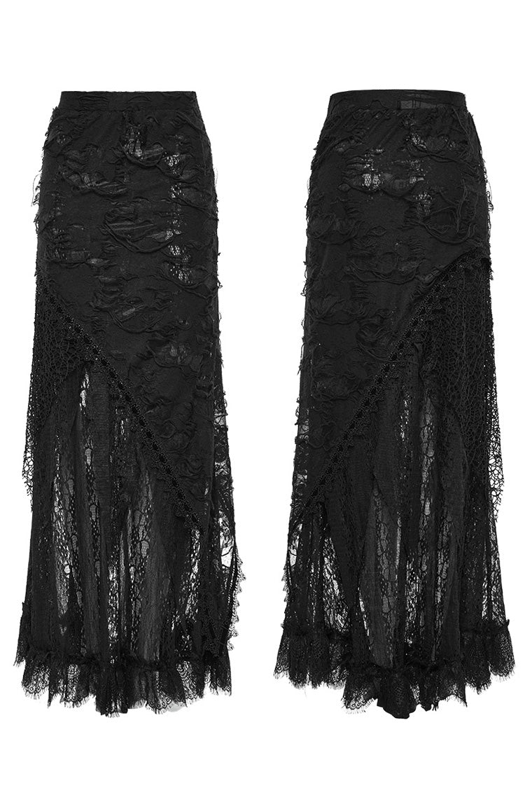 Black Stitching Lace Ripped Women's Gothic Skirt