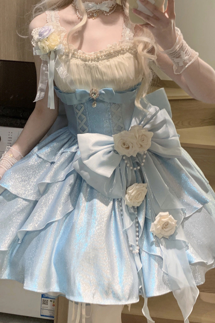 Blue [Rose Heart Knot] Ruffle Hanayome Bowknot Sweet Princess Gorgeous Lolita Jsk Dress