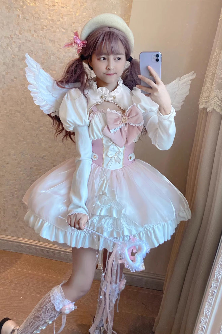 Rosa/Weiß [Magical Girl] Rüschen Cardigan Bowknot Süßes Prinzessin Lolita Jsk Kleid