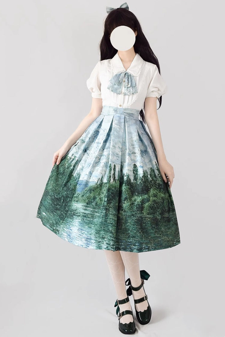 [Forest Basket] Multi-Color Monet Oil Painting Print Ruffle Classic Vintage Lolita Skirt 10 Colors